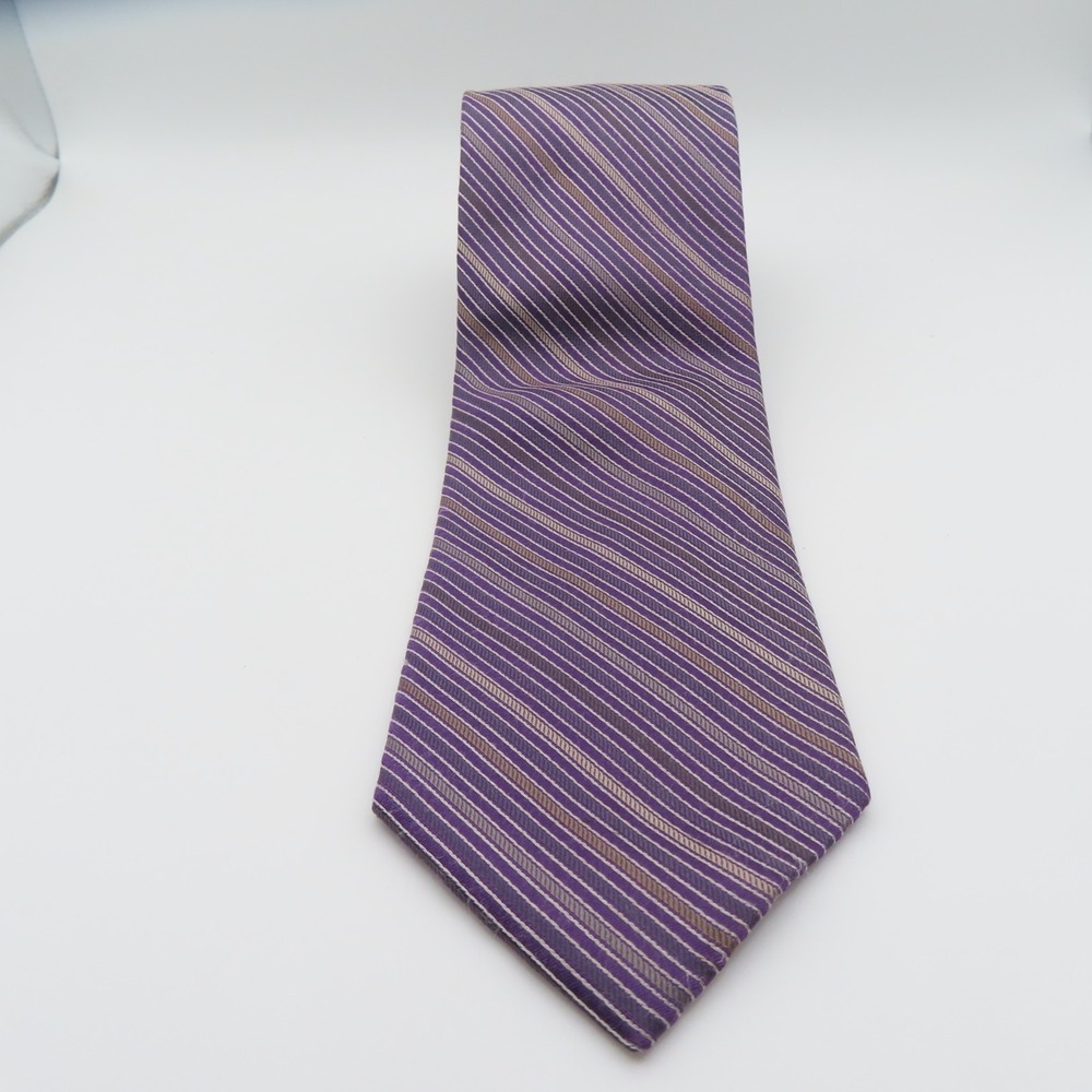 Jos A Bank Tie Silk Purple Striped 3.75" Wide 59" Long - Picture 3 of 6